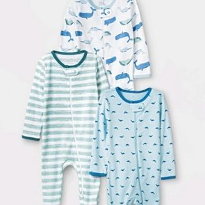 3pk Sleepy Tides zip-up sleep n' play